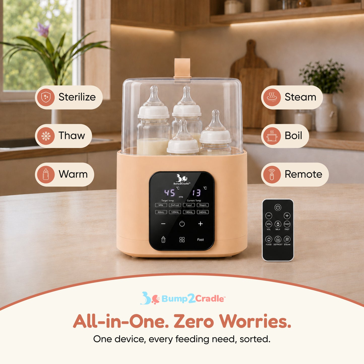 PortaPure 6 in 1 Steam Sterilizer  with Remote Control | Baby Bottle Sterilizer, Breast milk thawing ,Travel Friendly | For Bottles, Pump Parts & Baby accessories