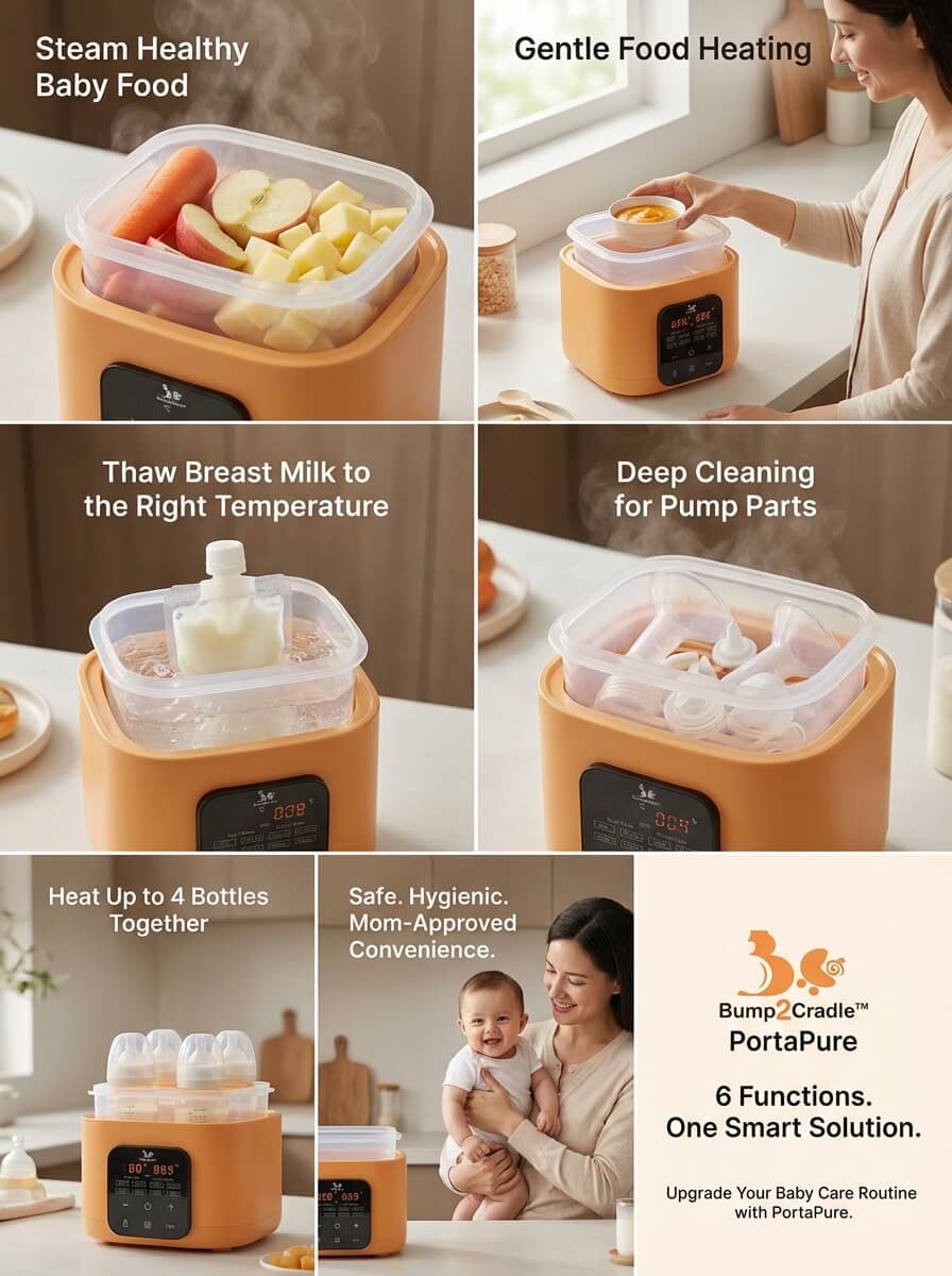 PortaPure 6 in 1 Steam Sterilizer  with Remote Control | Baby Bottle Sterilizer, Breast milk thawing ,Travel Friendly | For Bottles, Pump Parts & Baby accessories