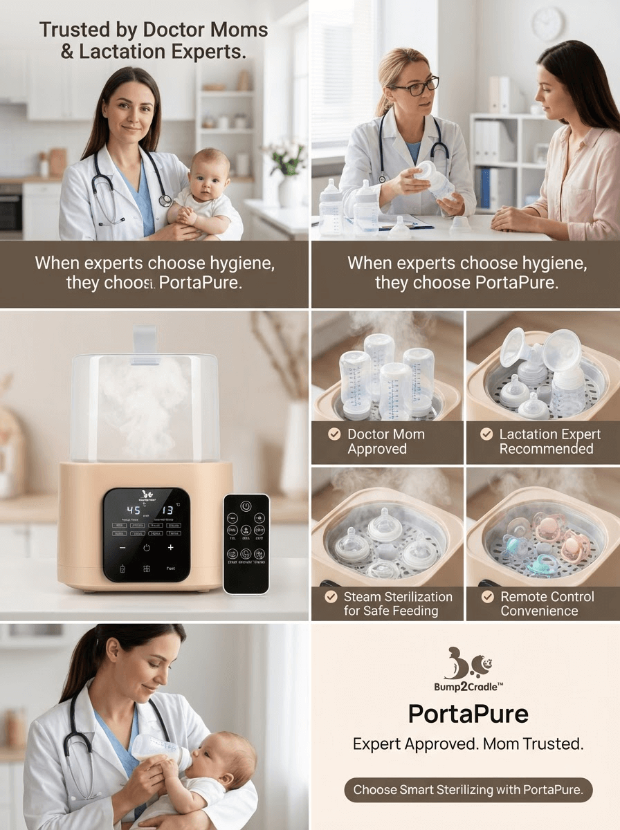 PortaPure 6 in 1 Steam Sterilizer  with Remote Control | Baby Bottle Sterilizer, Breast milk thawing ,Travel Friendly | For Bottles, Pump Parts & Baby accessories